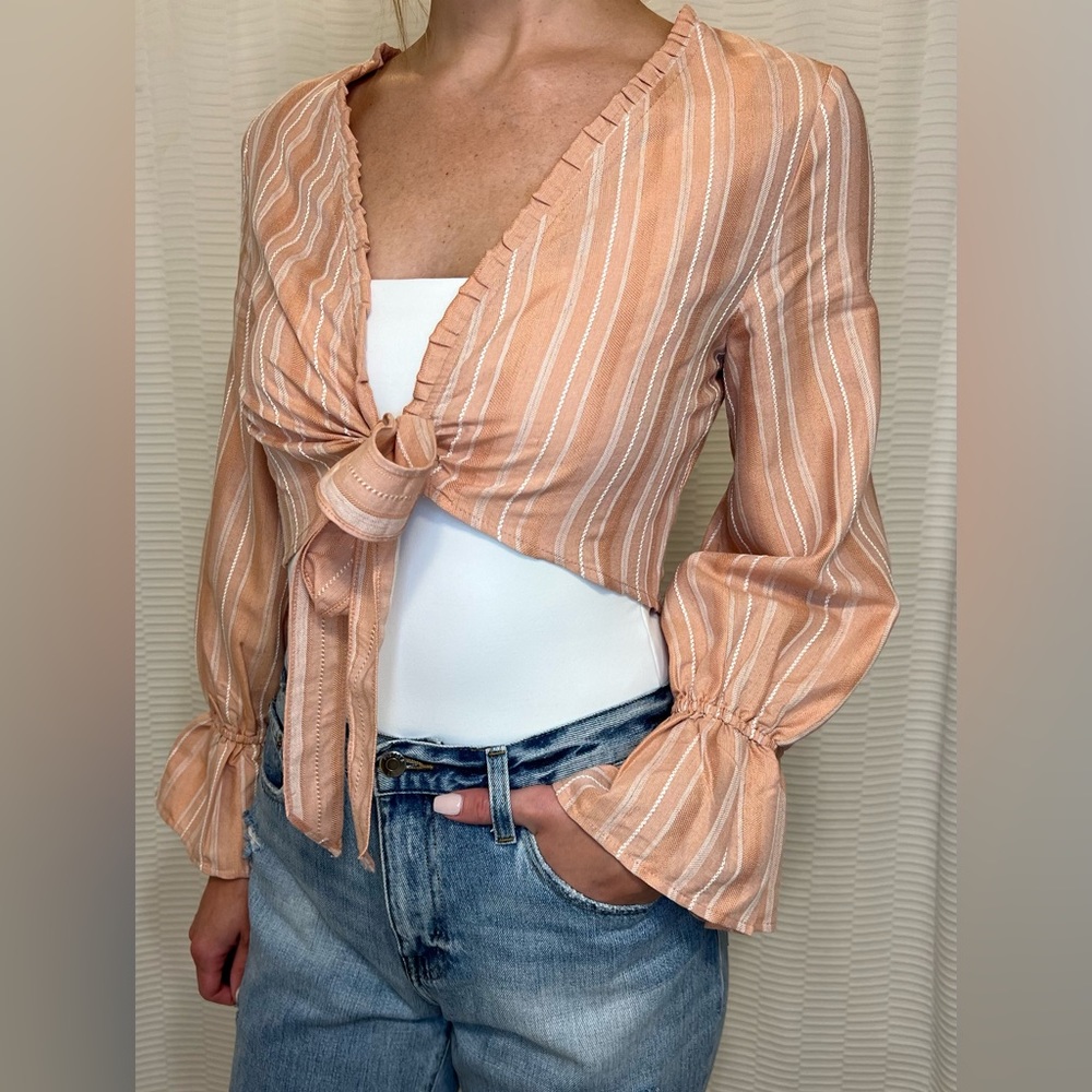 Franco Tie Top Boutique Long Sleeve Crop Top